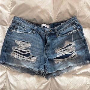 Kancan Distressed Denim Women’s Shorts - Blue 2.5”